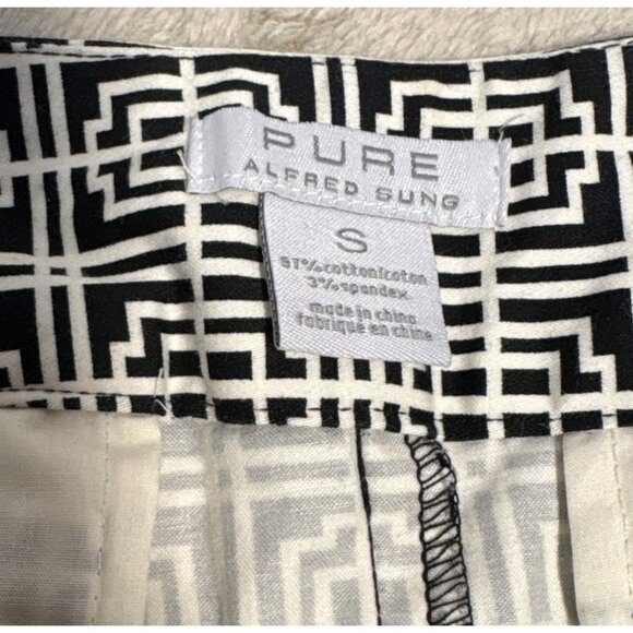 Alfred Sung Pure Geometric Black White Pencil Skirt S Cotton Spandex Side Zip - Picture 4 of 11